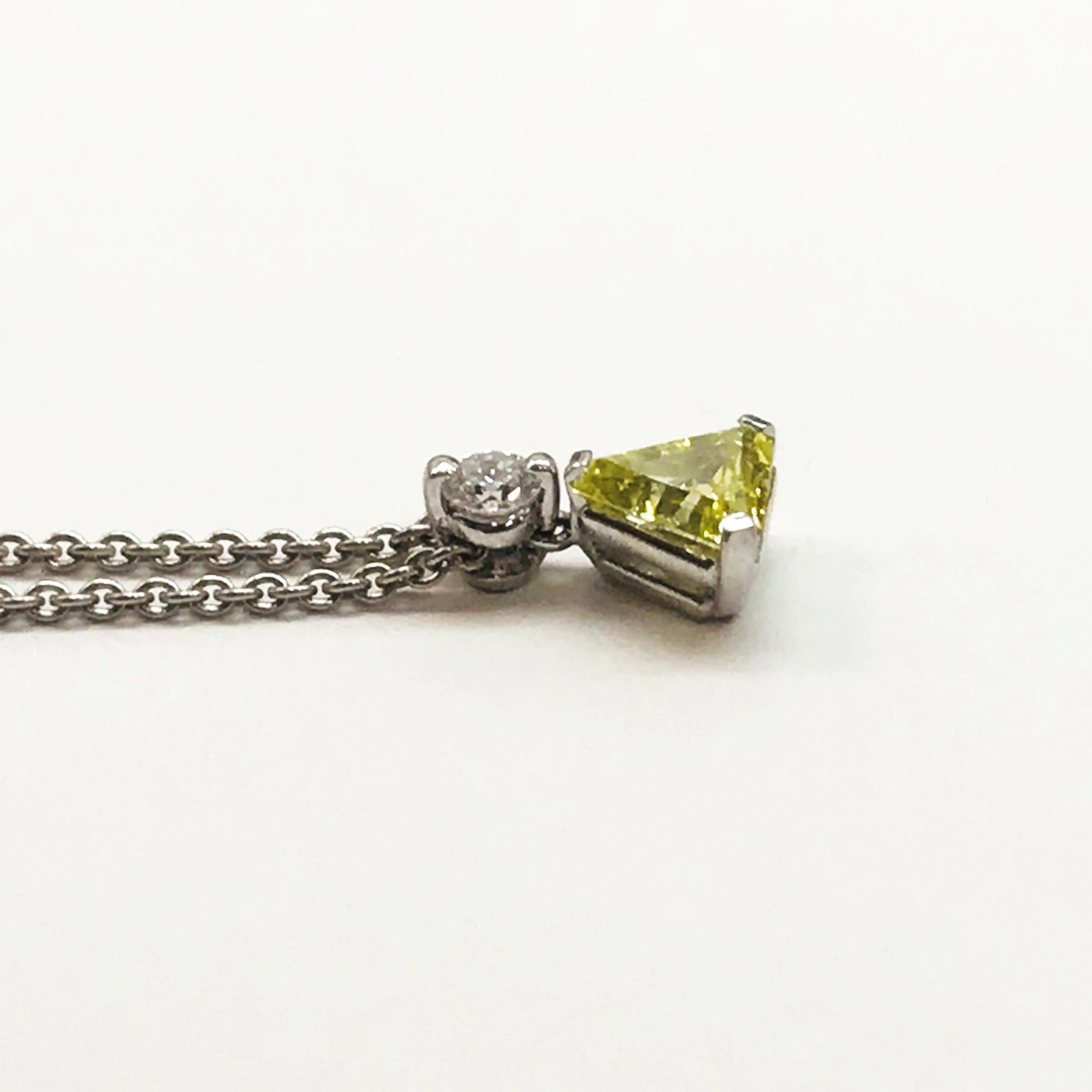 Contemporary Intense Greenish-Yellow Diamond Platinum Pendant For Sale