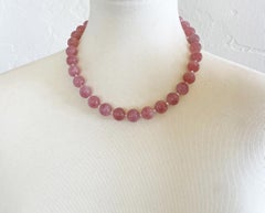 Intense Pink Madagascar Rose Quartz Round Beaded Necklace