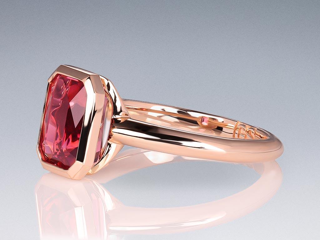 Octagon Cut Intense Pink Rubellite 2.84 ct Ring in 18K Rose Gold For Sale