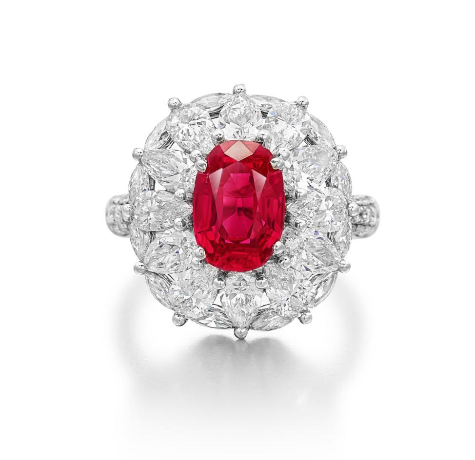 Contemporary Intense Red Burma Ruby No Heat Piegon Blood Ring  Certified By GRS For Sale