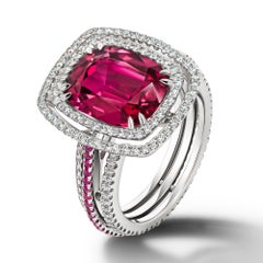 Intense Red Spinel & Ruby Ring, 18k White Gold & Diamonds Ring