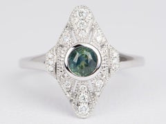 Intense Teal Green Montana Sapphire Diamond Halo 14k White Gold Engagement Ring