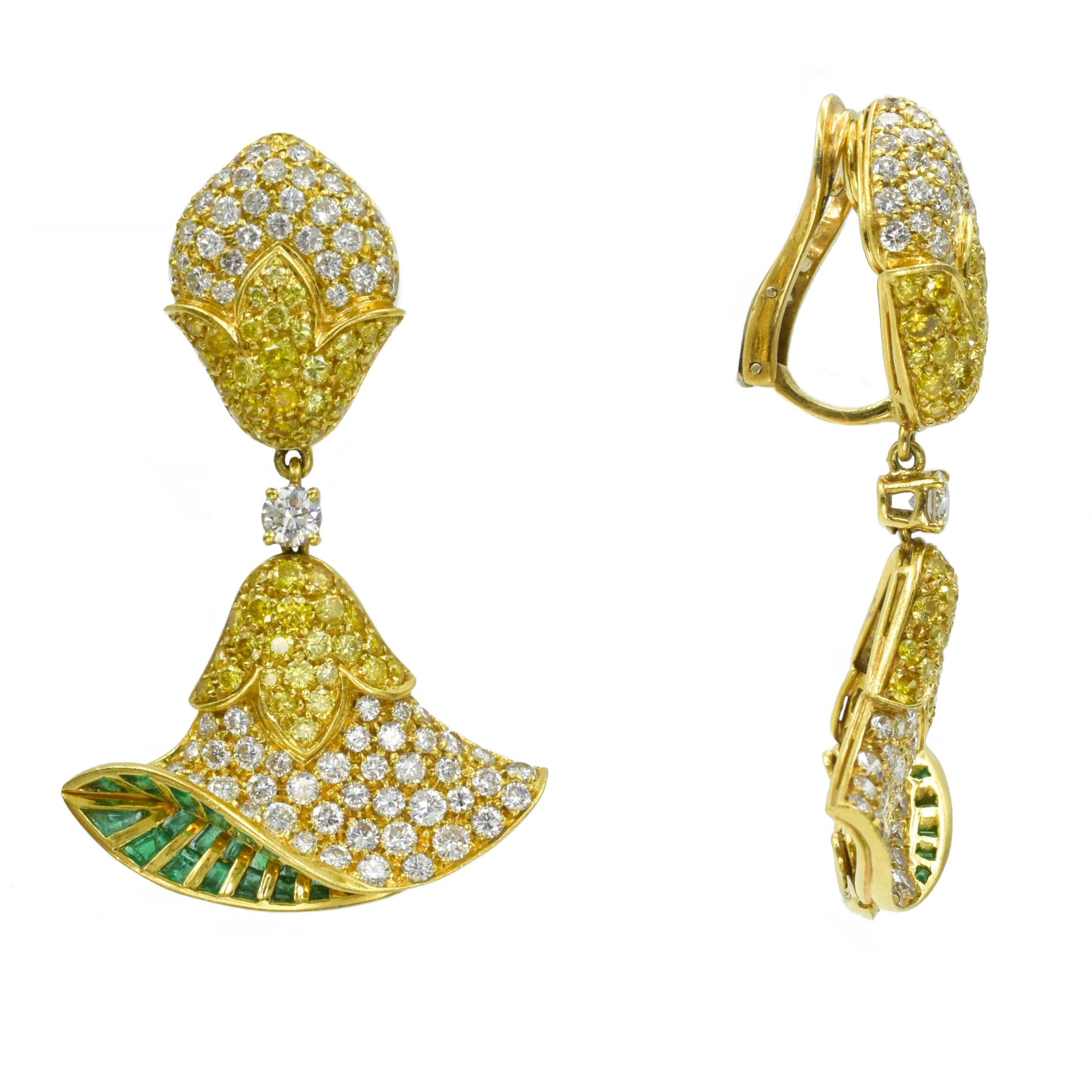 Women's Intense Yellow and White Diamond  Belle Flower Earrings For Sale