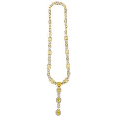 GIA 18.84 Carat Intense Yellow and White Diamond Necklace 18 Karat white gold