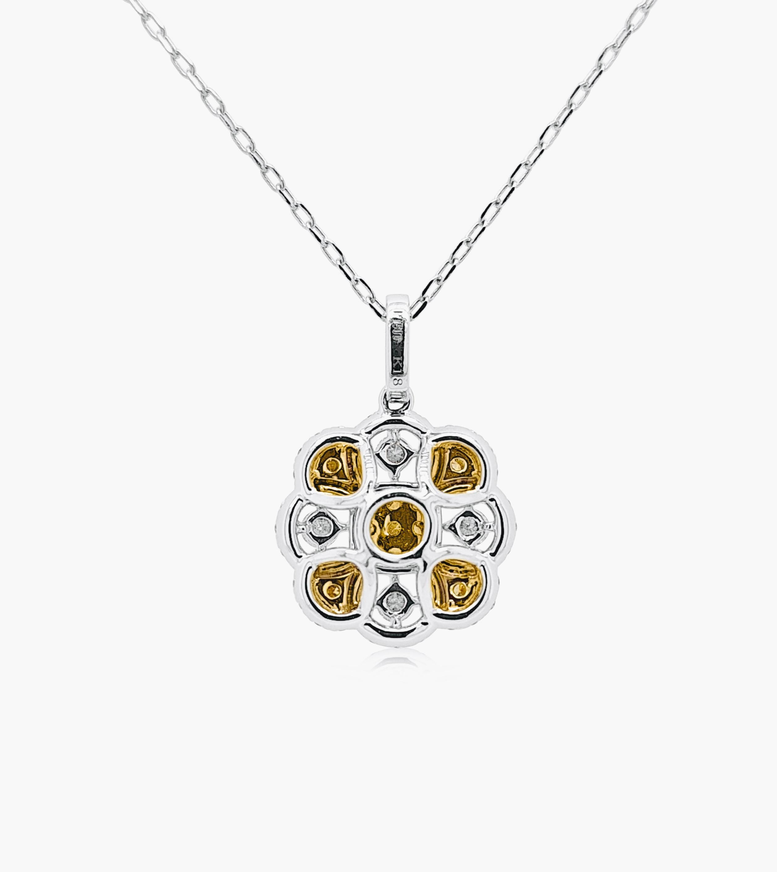 Contemporary Intense Yellow diamond and White Diamond Pendant Necklace with platinum chain For Sale