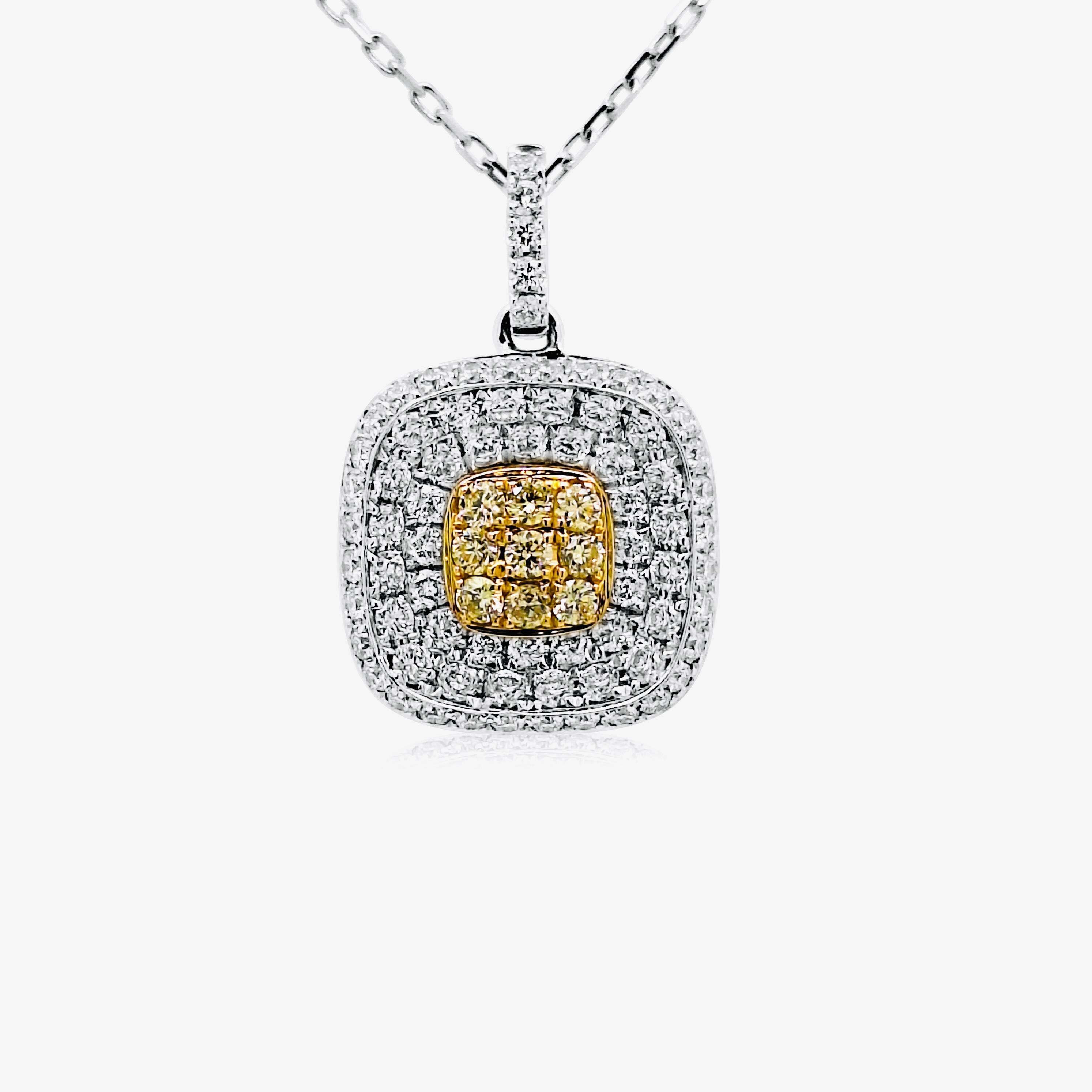 Round Cut Intense Yellow diamond and White Diamond Pendant Necklace with platinum chain For Sale