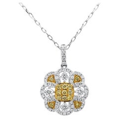 Intense Yellow diamond and White Diamond Pendant Necklace with platinum chain