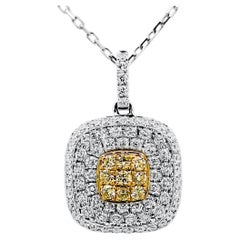 Intense Yellow diamond and White Diamond Pendant Necklace with platinum chain