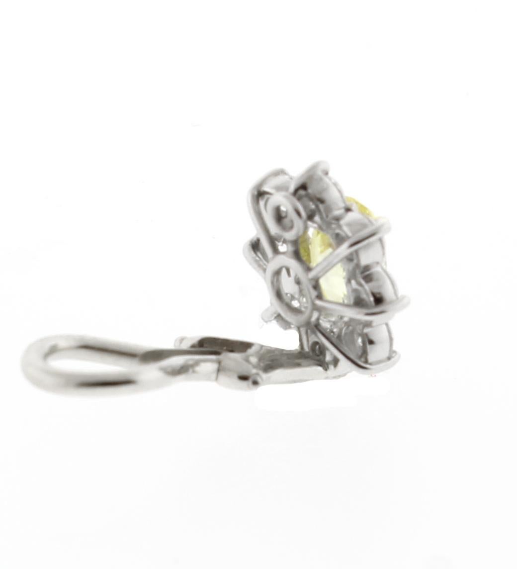 From Pampillonia jewelers a pair of intense fancy yellow G.I.A certified diamond earrings. The clips backs can easily accommodate a post upon request
♦ Designer: Pampillonia
♦ Metal: Platinum
♦ Oval Fancy intense yellow diamond, VS1 clarity weighing
