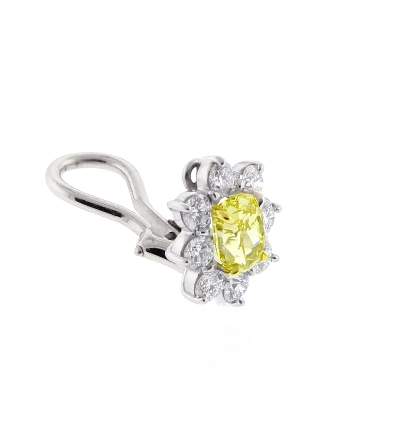 Oval Cut Intense Yellow Diamond Earrings, a Handmade by Pampillonia