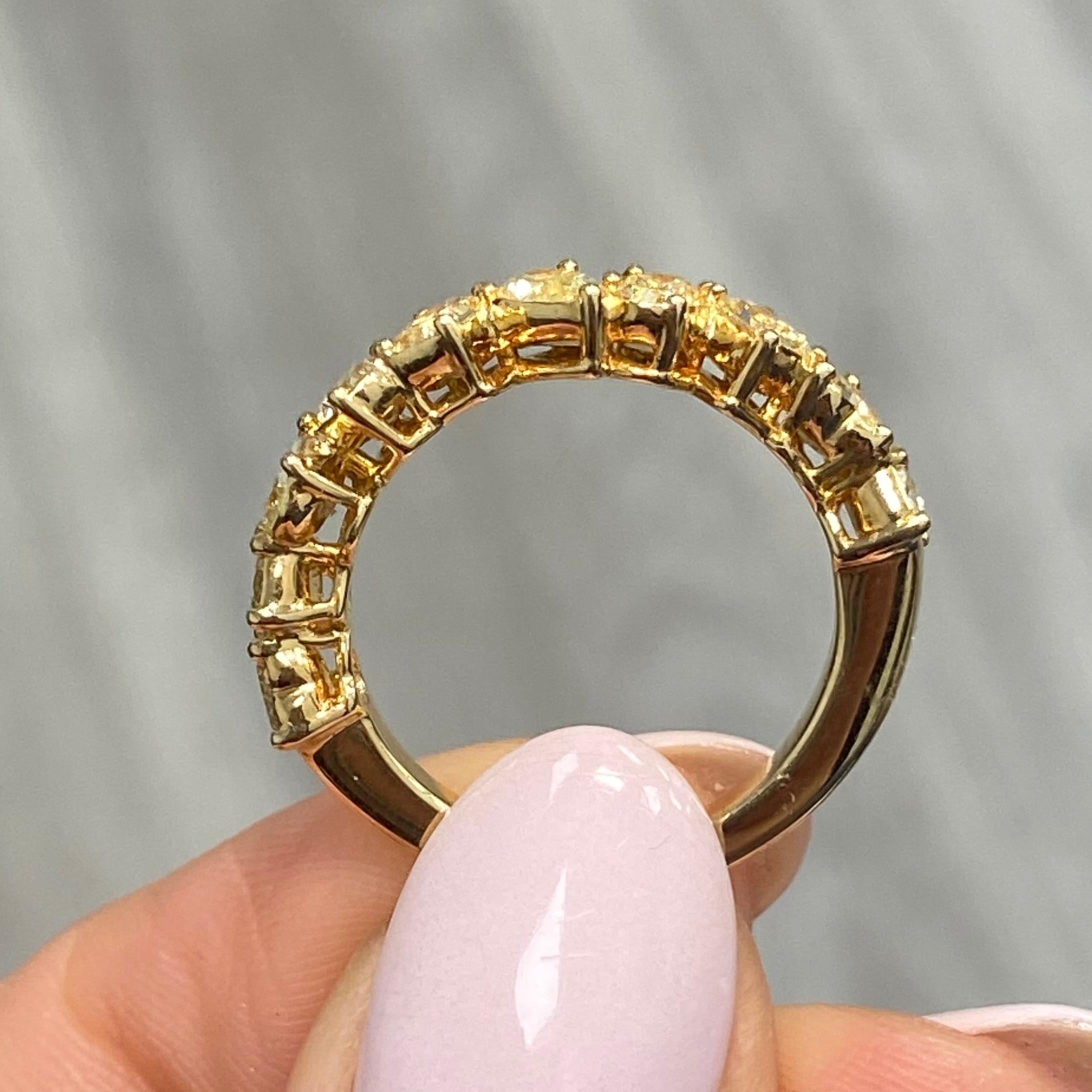 Mixed Cut Rare Colors - Intense Yellow Diamond Mixed Shape Half Eternity Band For Sale