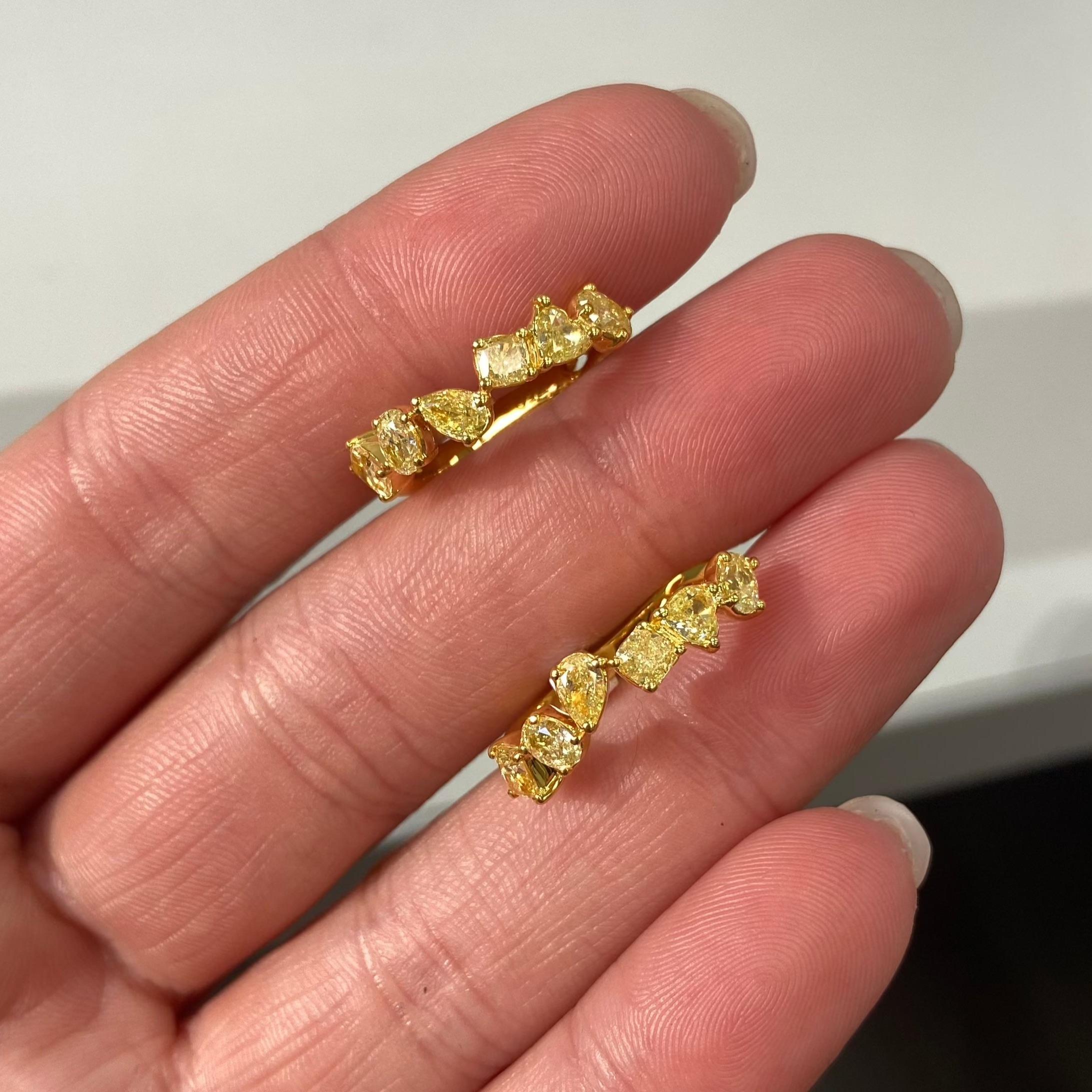Intense Yellow Diamond Mixed Shape Hoops For Sale 2