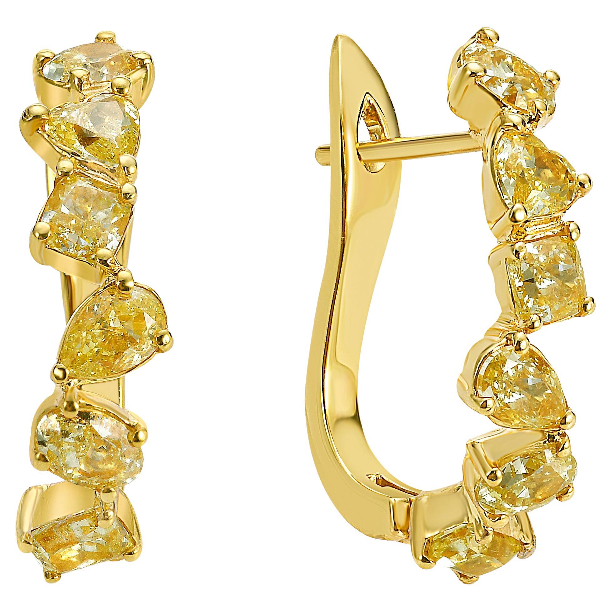 Intense Yellow Diamond Mixed Shape Hoops For Sale
