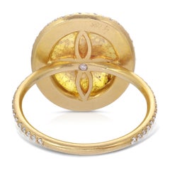 Intense Yellow Diamond Slice Ring with Diamond Pave Halo in 18k Yellow Gold