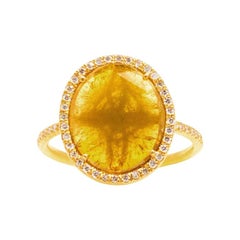 Intense Yellow Diamond Slice Ring with Diamond Pave Halo in 18k Yellow Gold