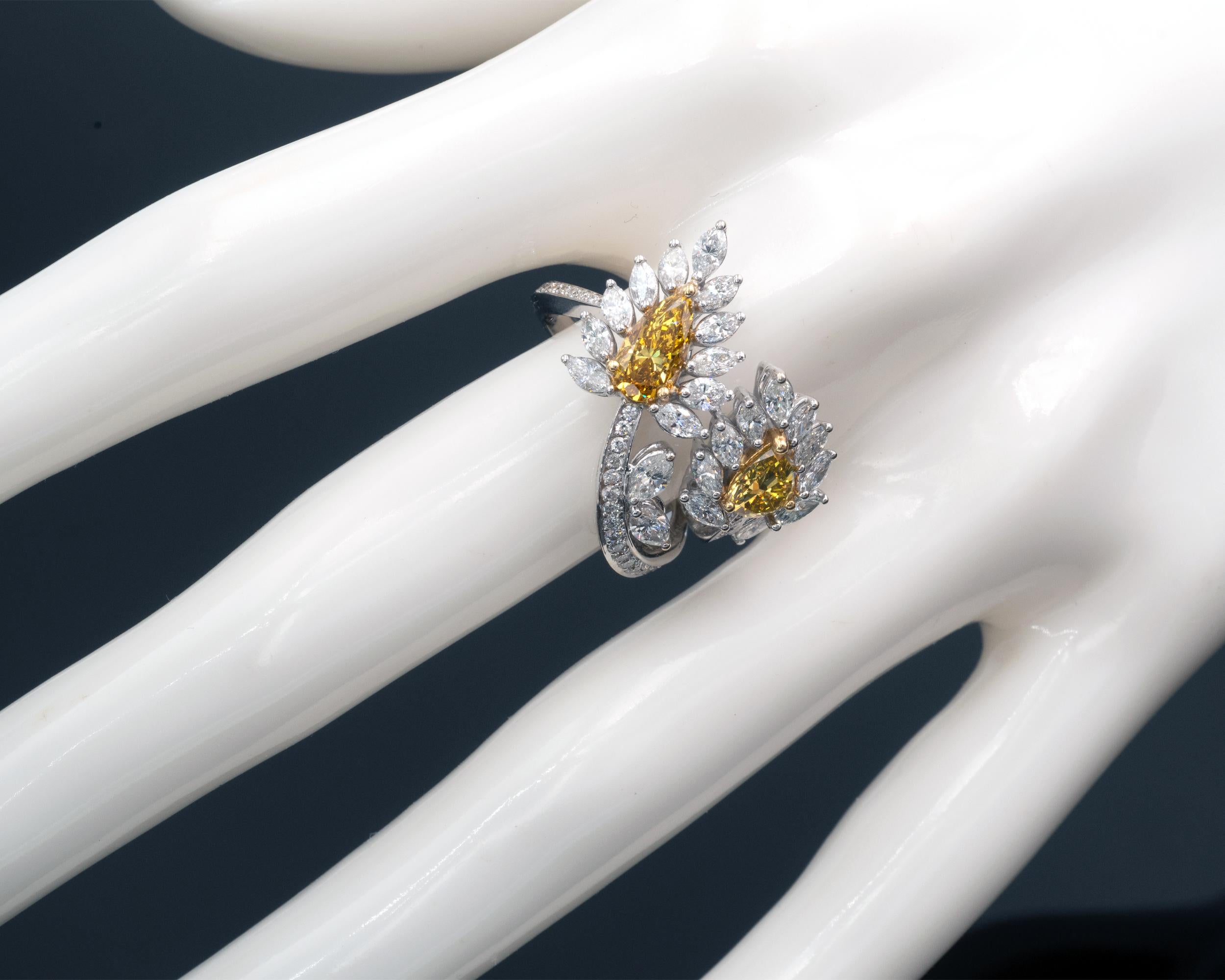 Bague en or blanc et diamants jaunes intenses Neuf - En vente à Monte Carlo, MC