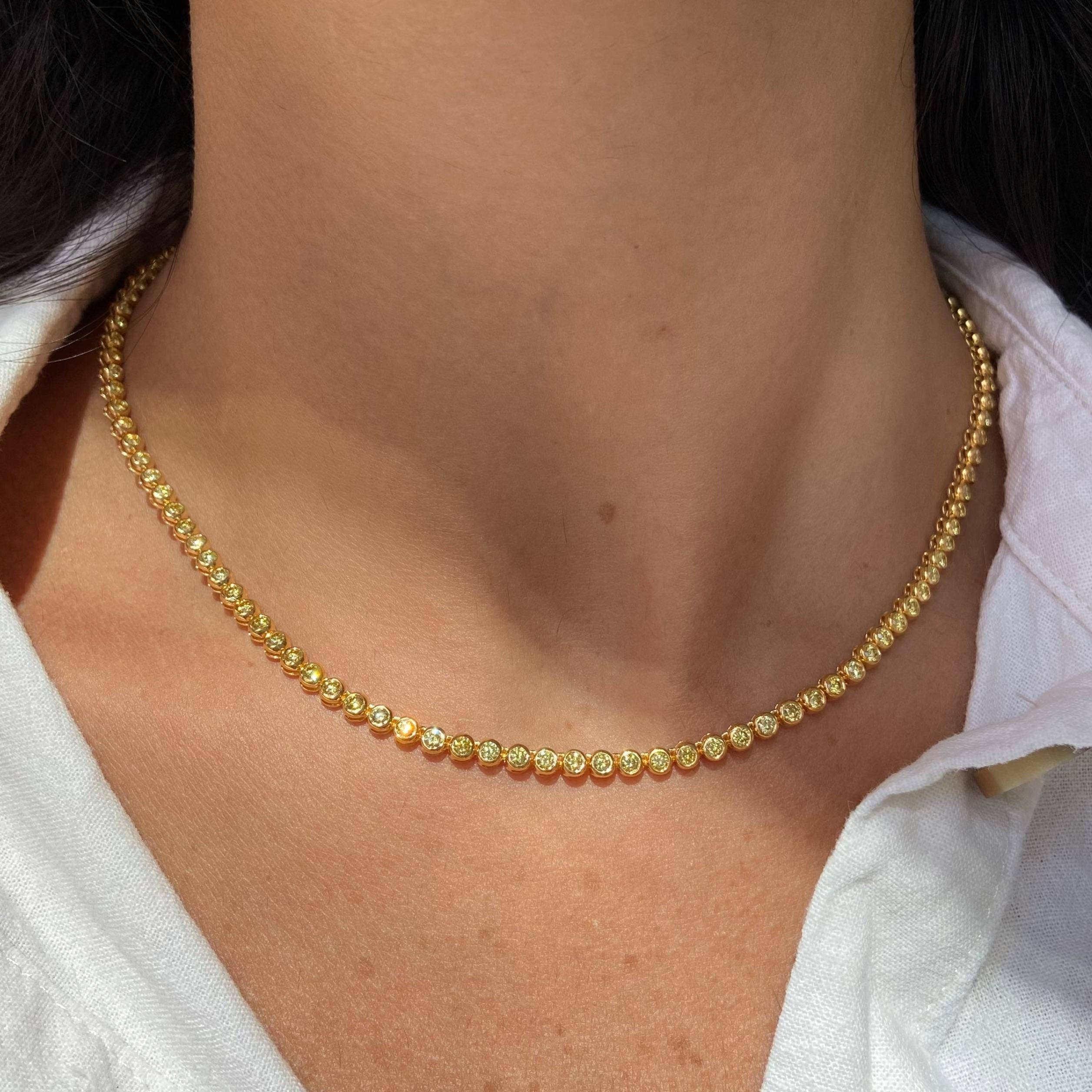 Women's Intense Yellow Round Diamond Bezel Set Necklace For Sale