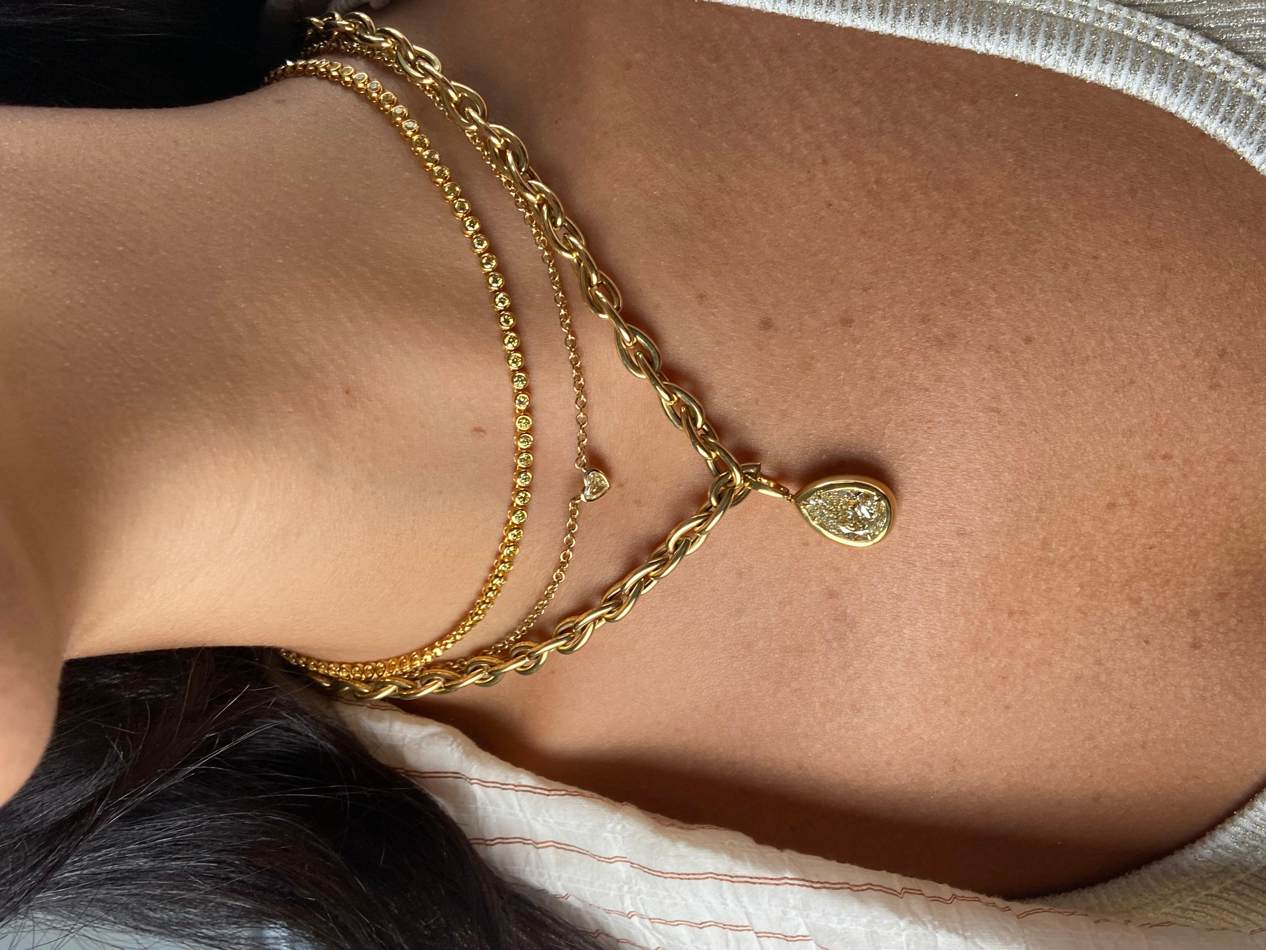 Intense Yellow Round Diamond Bezel Set Necklace For Sale 3