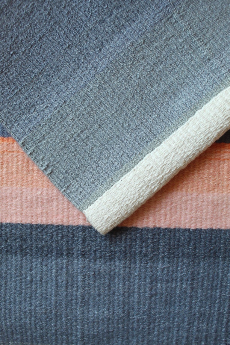 Contemporary Handwoven Wool Rug Grey and Pink Tone Kilim or Tapestry