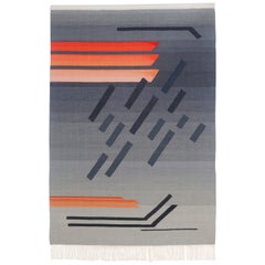 Contemporary Handwoven Wool Rug Grey and Pink Tone Kilim or Tapestry