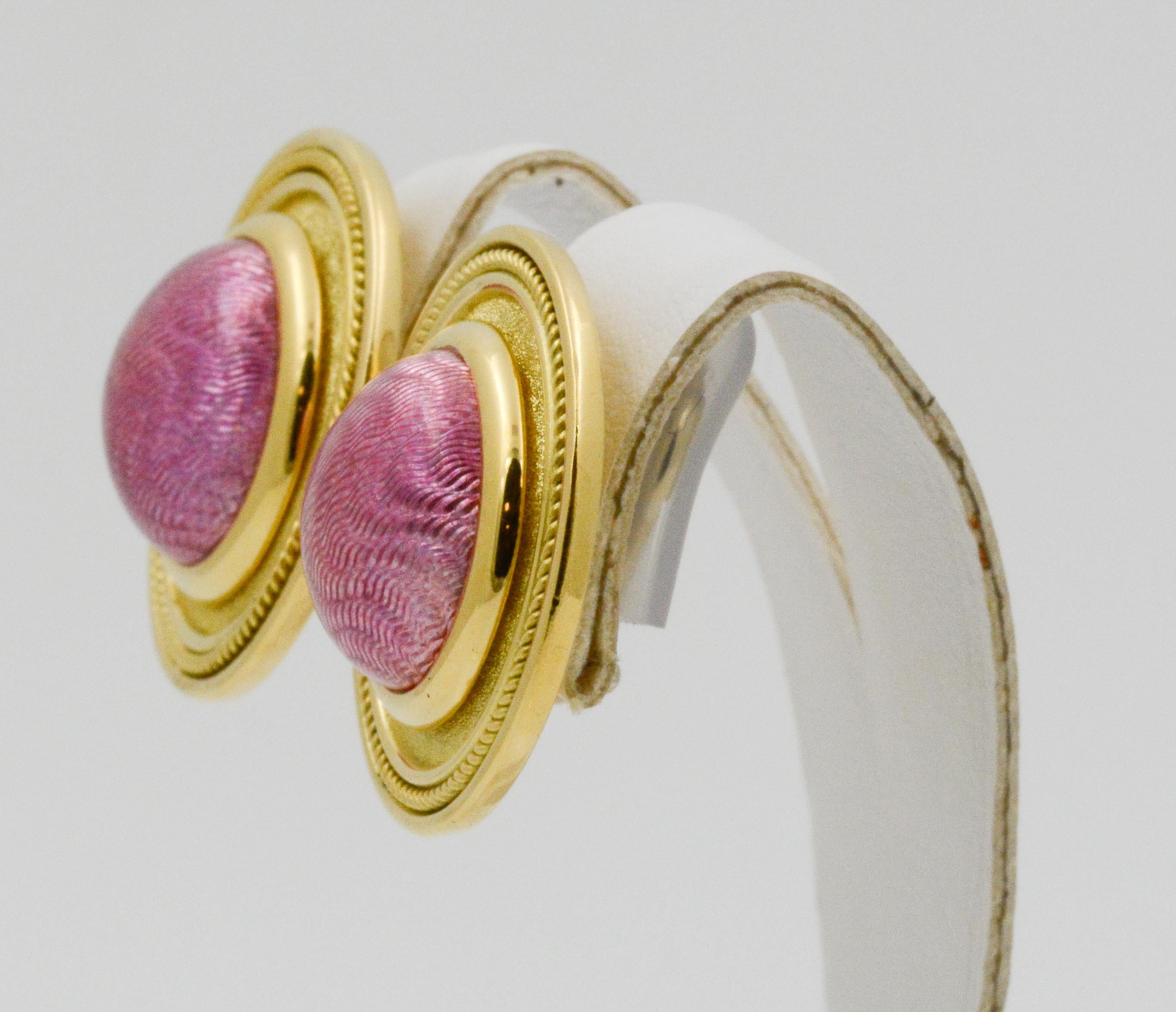 18 Karat Yellow Gold Interchangeable Enamel Clip Earrings In Good Condition In Dallas, TX