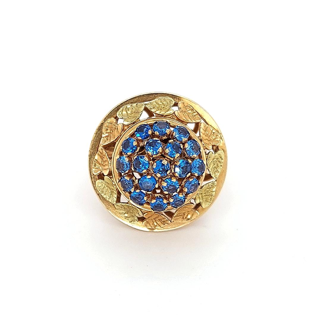 Round Cut Interchangeable 18kt Yellow Gold Ring With 5 Screw on Pieces, Ruby, Coin, Sapph For Sale