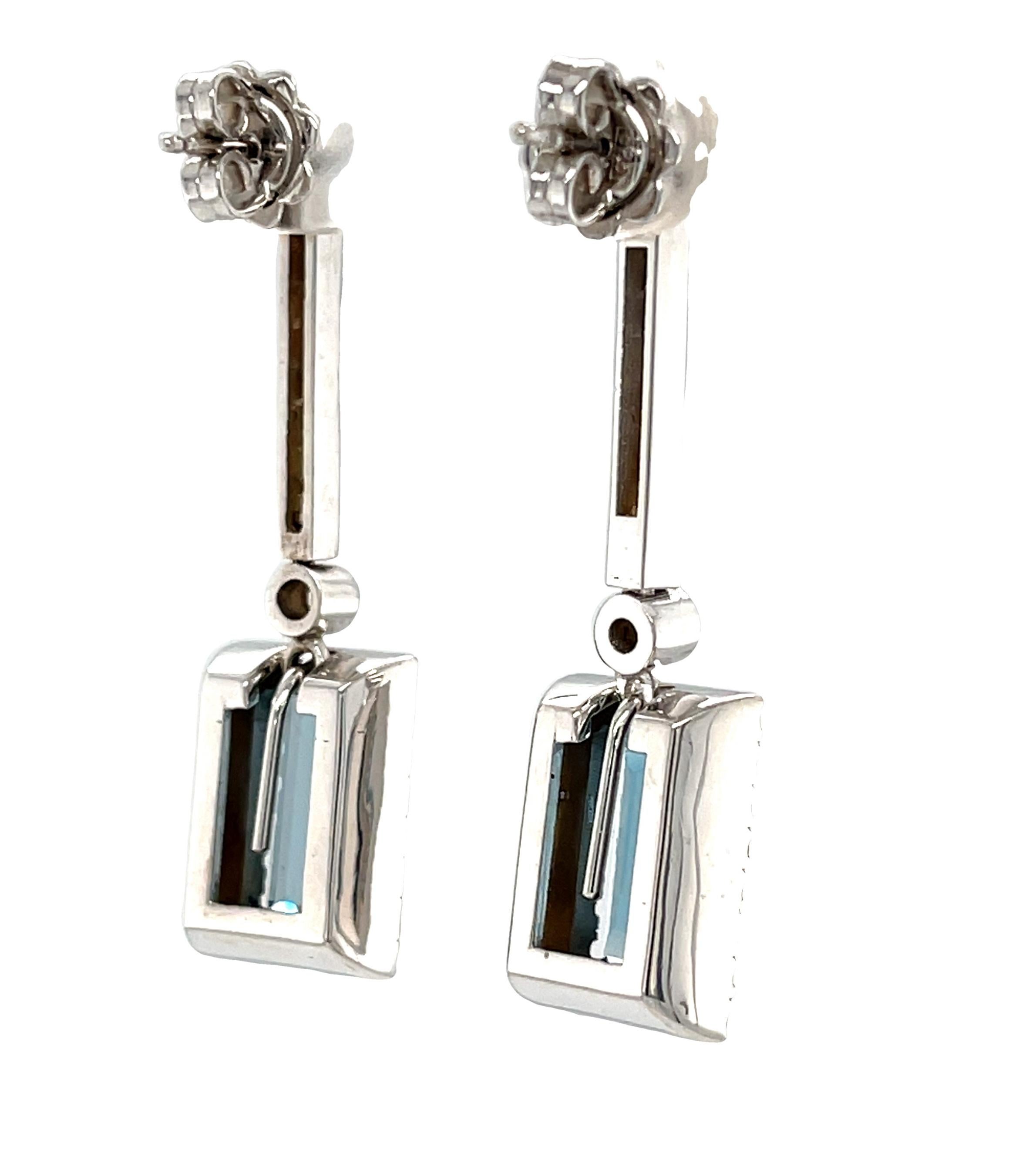 Artisan Interchangeable Aquamarine Drop Earrings with Diamond Line Tops in White Gold For Sale