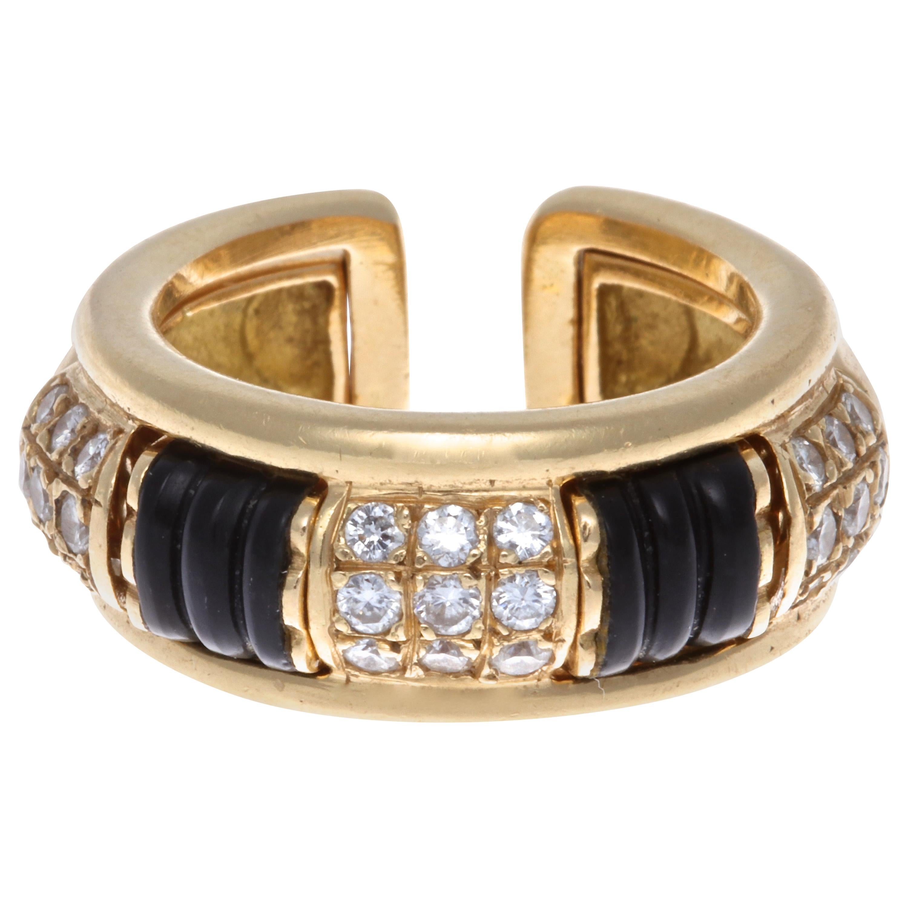 Interchangeable Boucheron "Pluriel" Diamond Onyx 18 Karat Gold Ring