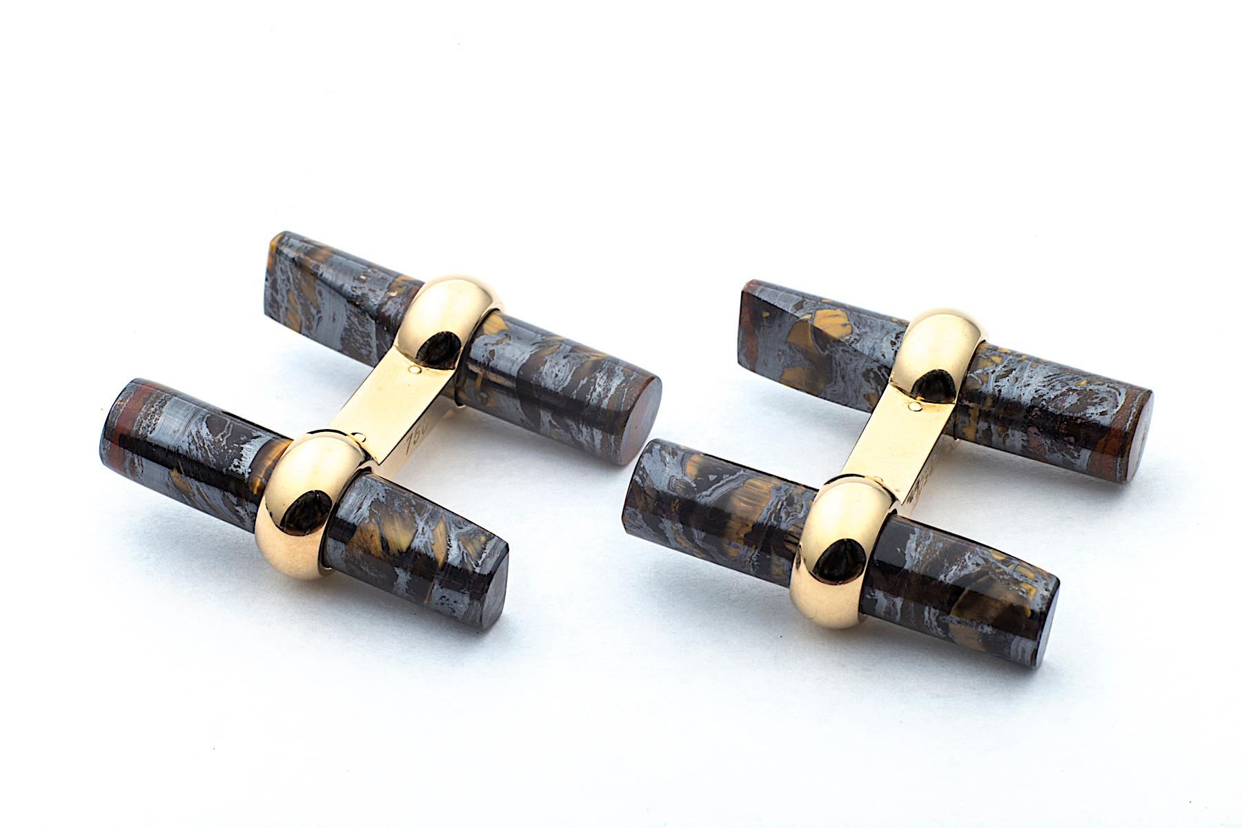 Contemporary Interchangeable Colored Stone and Gold Baton Cufflinks