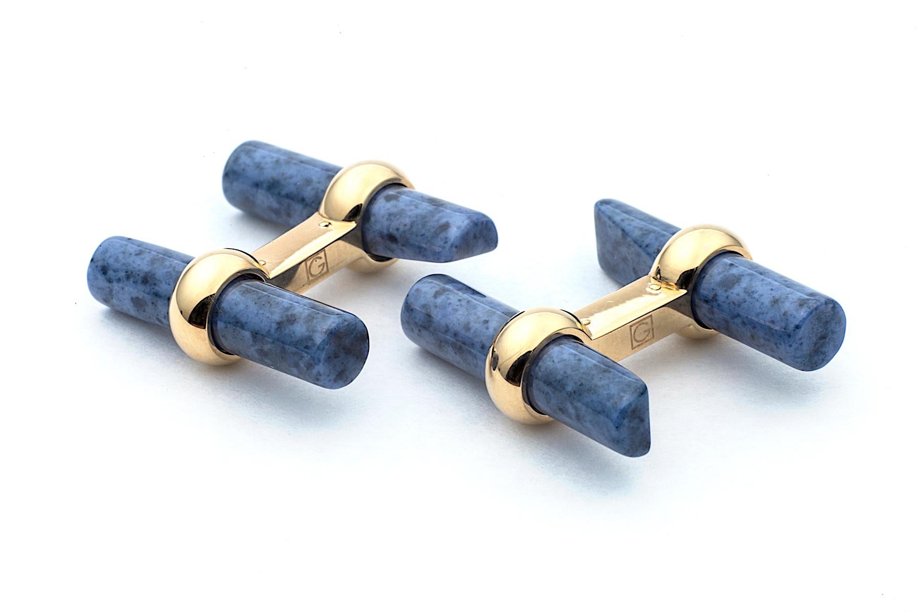 Women's or Men's Interchangeable Colored Stone and Gold Baton Cufflinks