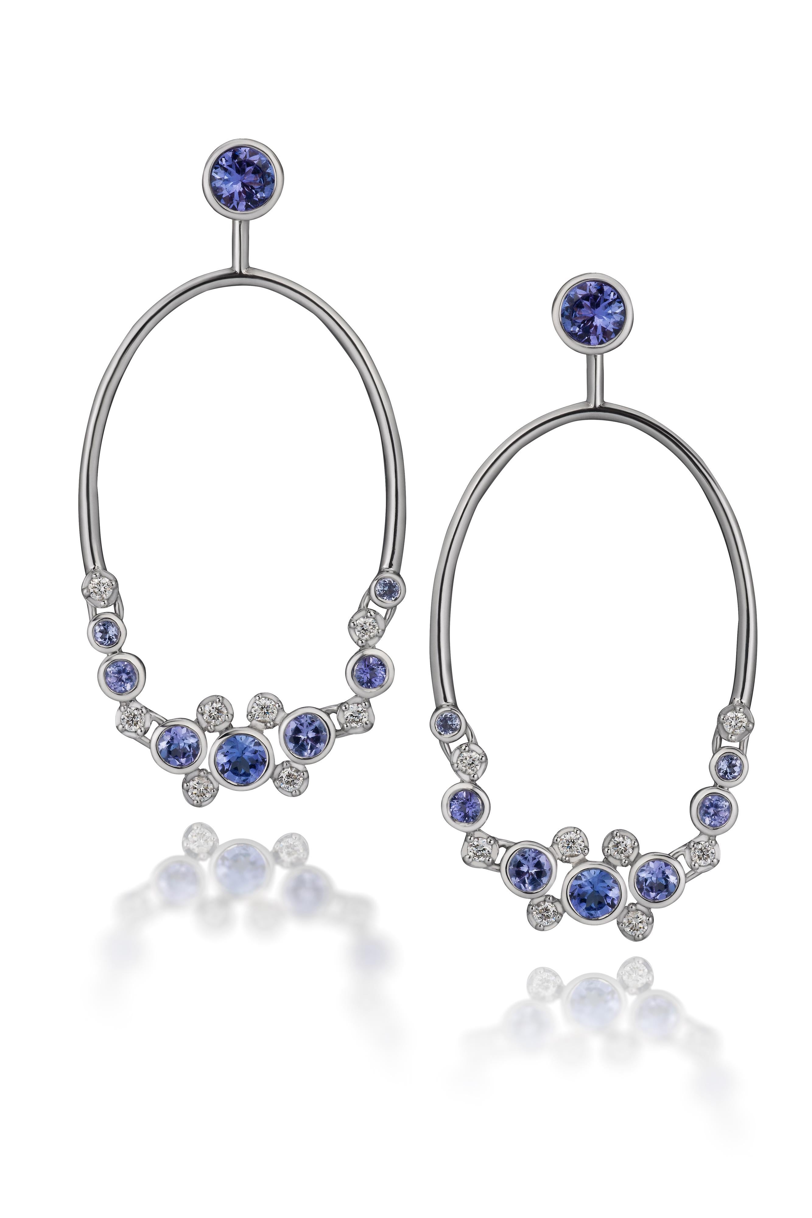Contemporary Interchangeable Constellation Earrings with Sapphires, Tanzanites and Diamonds For Sale