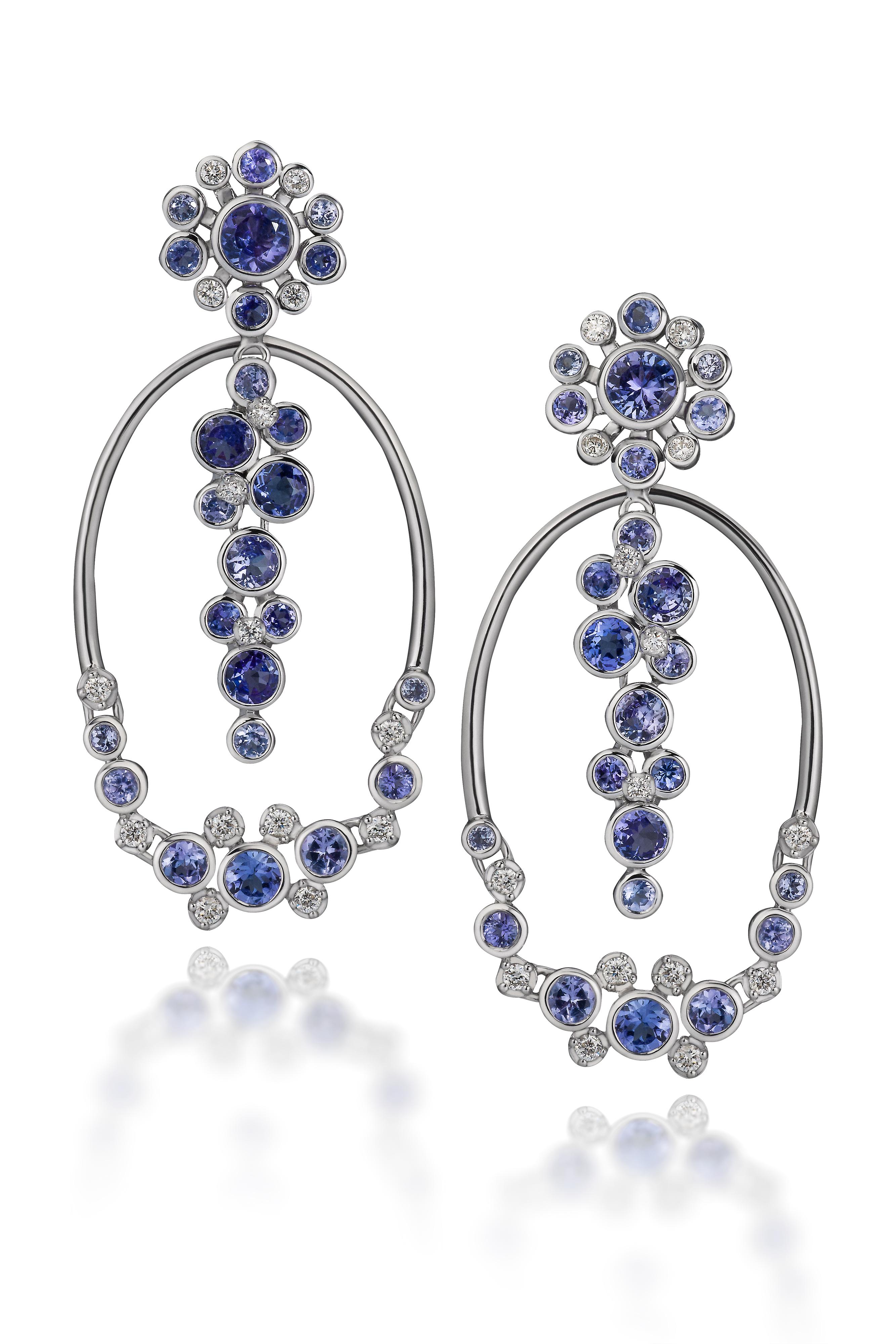 Taille ronde Boucles d'oreilles interchangeables Constellation avec saphirs, tanzanites et diamants en vente