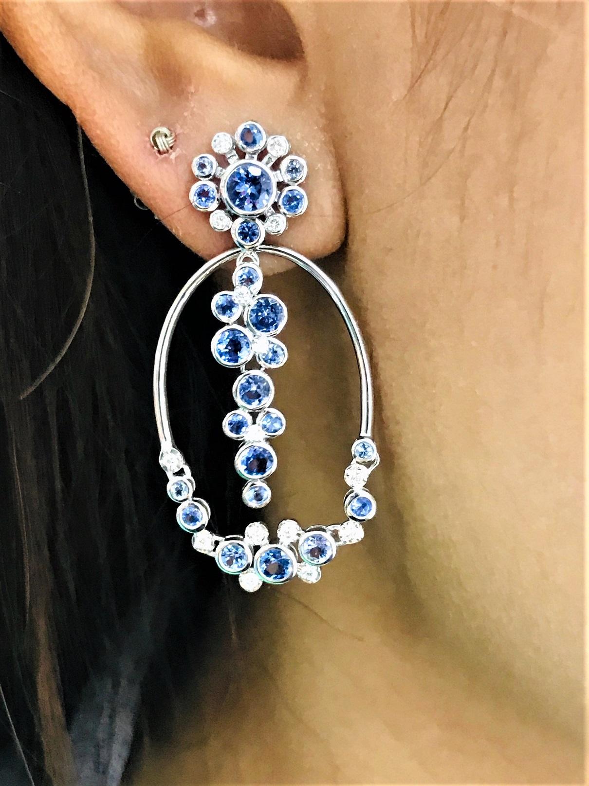Interchangeable Constellation Earrings with Sapphires, Tanzanites and Diamonds In New Condition For Sale In Carlisle, MA