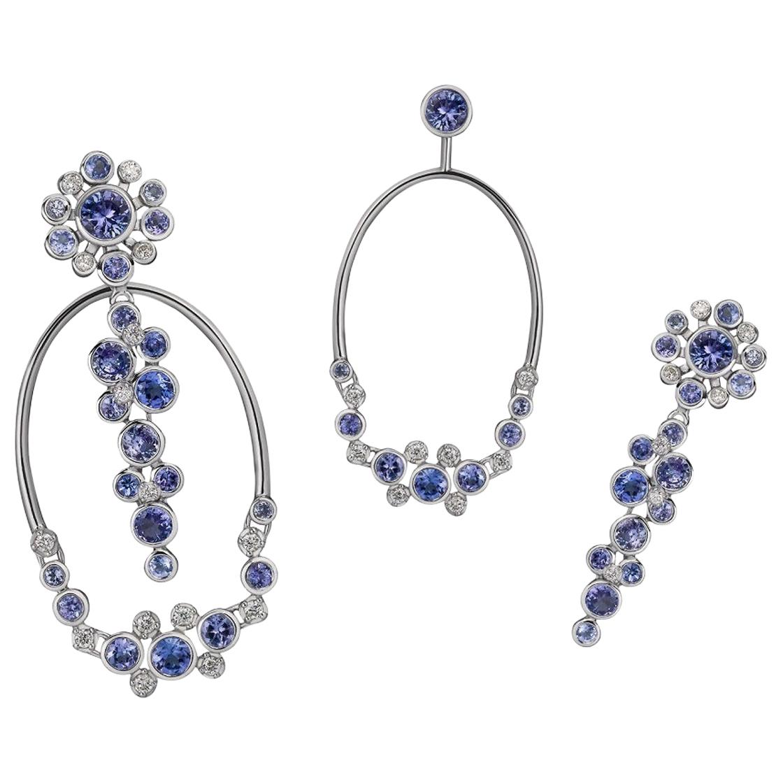Interchangeable Constellation Earrings with Sapphires, Tanzanites and Diamonds For Sale