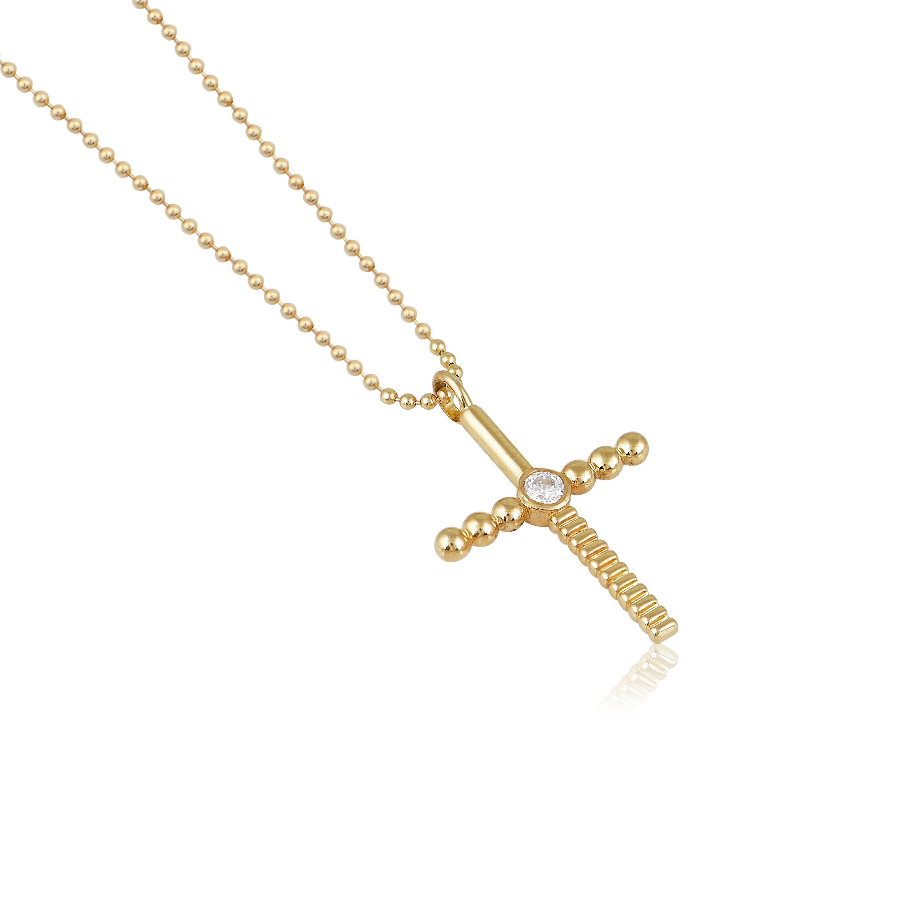 Designer: Alexia Gryllaki

Dimensions: motif L27x27mm, chain 500mm
Weight: approximately 5.1g  (inc. chain)
Barcode: NEX4009


Gold Textures cross pendant in 18 karat yellow gold with a 500mm ball-chain, set with a round brilliant-cut diamond