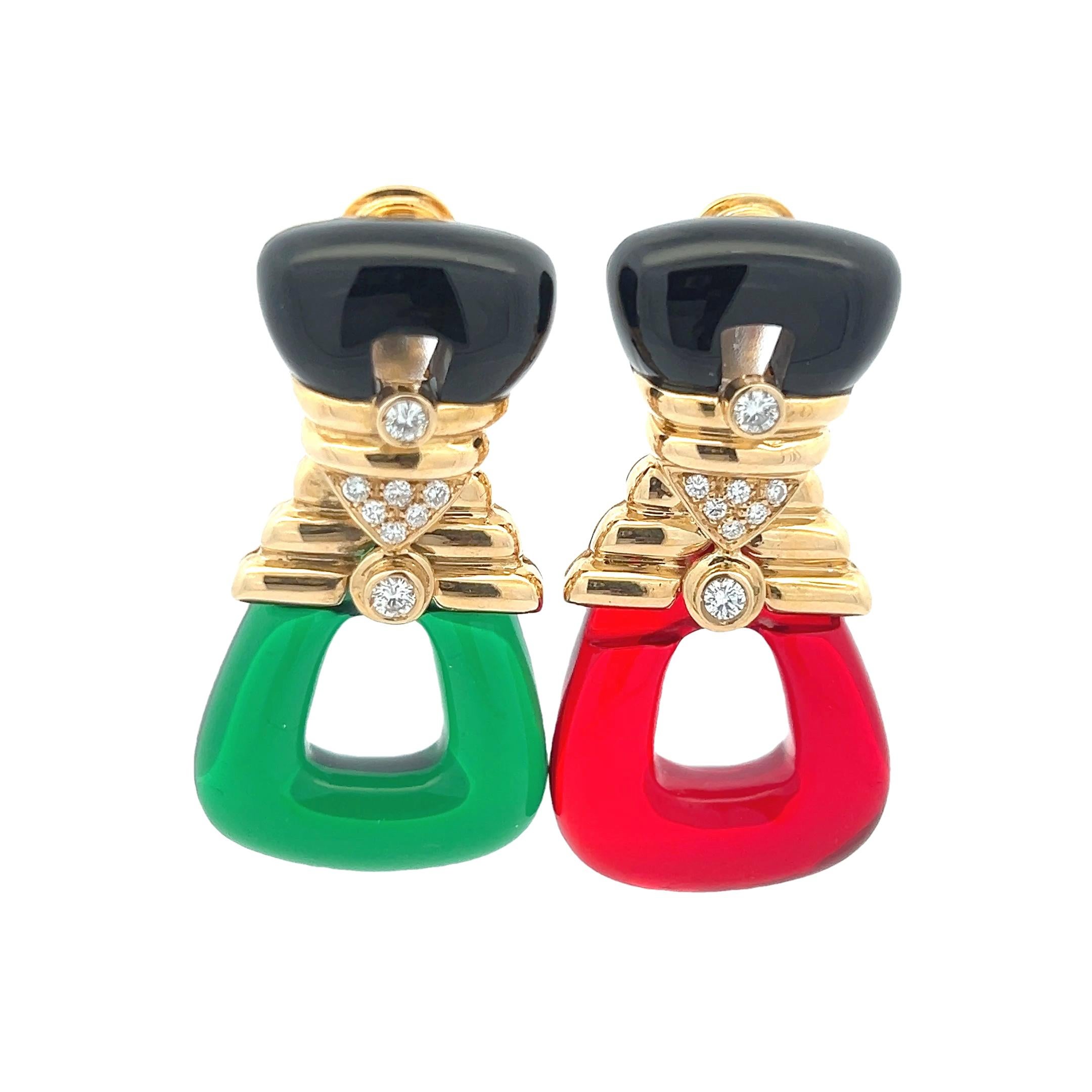 Modern Interchangeable Cut Crystal Chandelier Earrings in 18K Yellow Gold with Diamonds For Sale