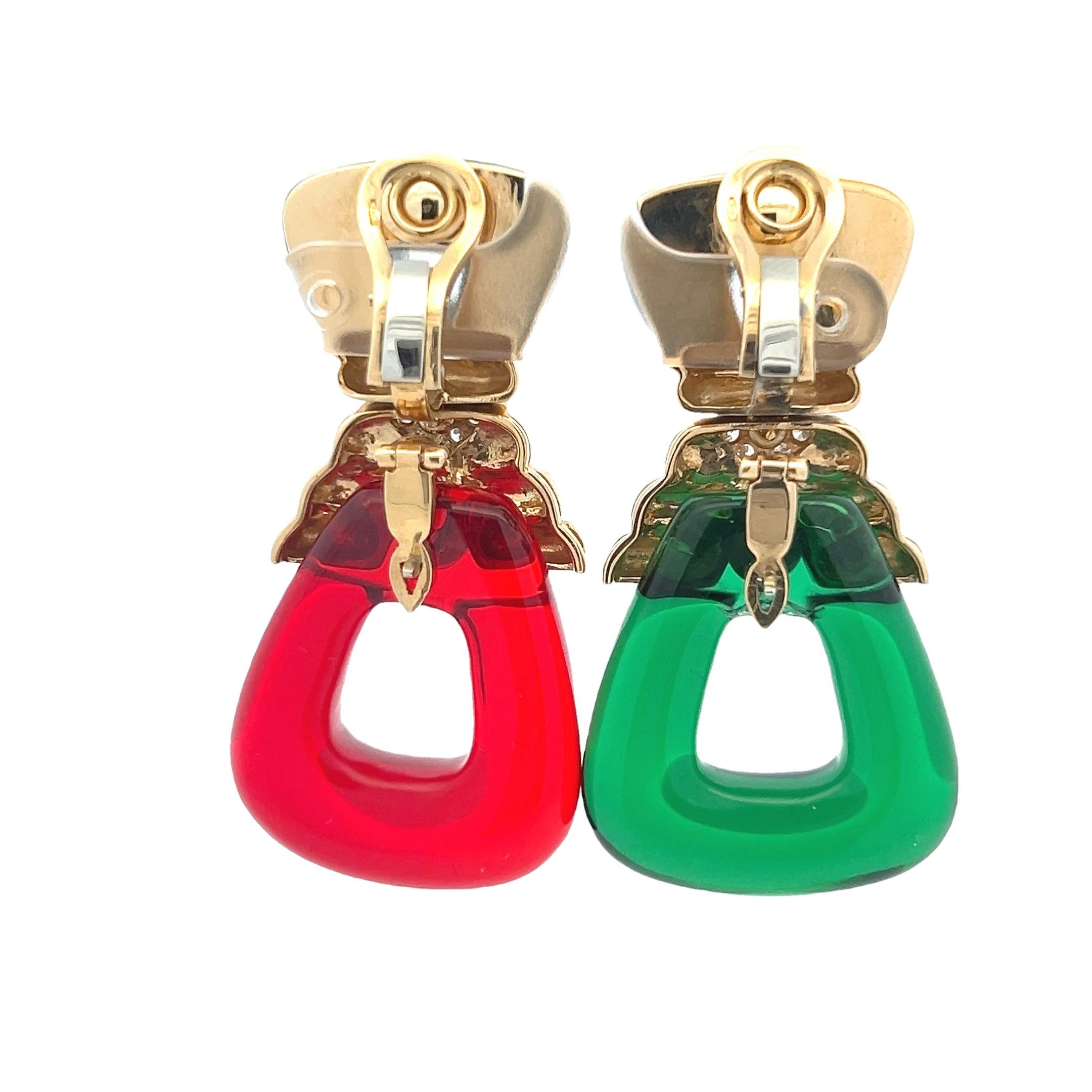 Interchangeable Cut Crystal Chandelier Earrings in 18K Yellow Gold with Diamonds In Excellent Condition For Sale In Miami, FL