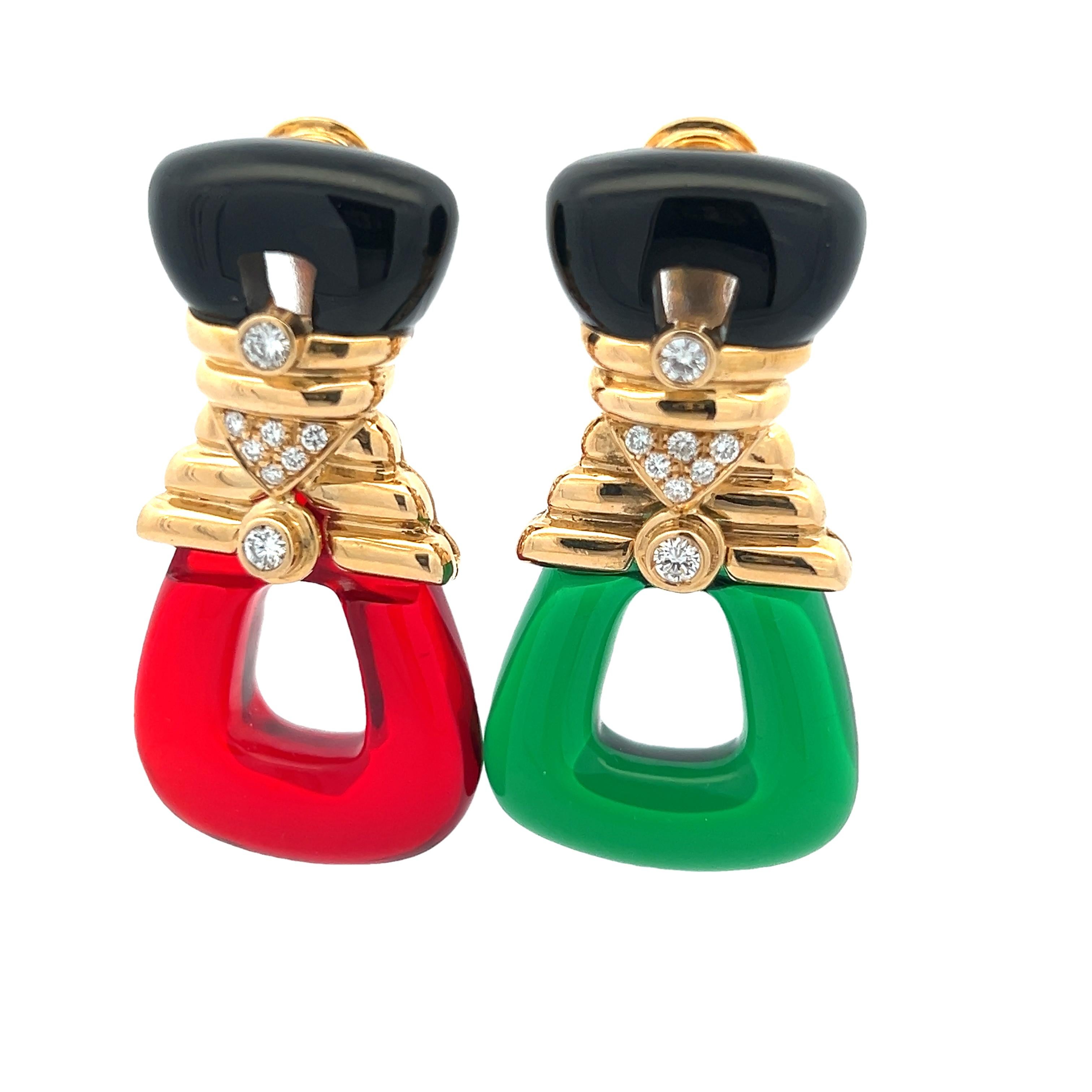 Interchangeable Cut Crystal Chandelier Earrings in 18K Yellow Gold with Diamonds For Sale 2