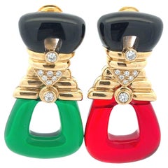 Italian 1980s 18K Yellow Gold Convertible Cut-Crystal & Diamond Earrings, 2 Inch