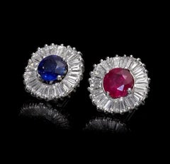 10.65 Ct. Interchangeable Earring Set Diamonds, Emeralds, Pink & Blue Sapphires