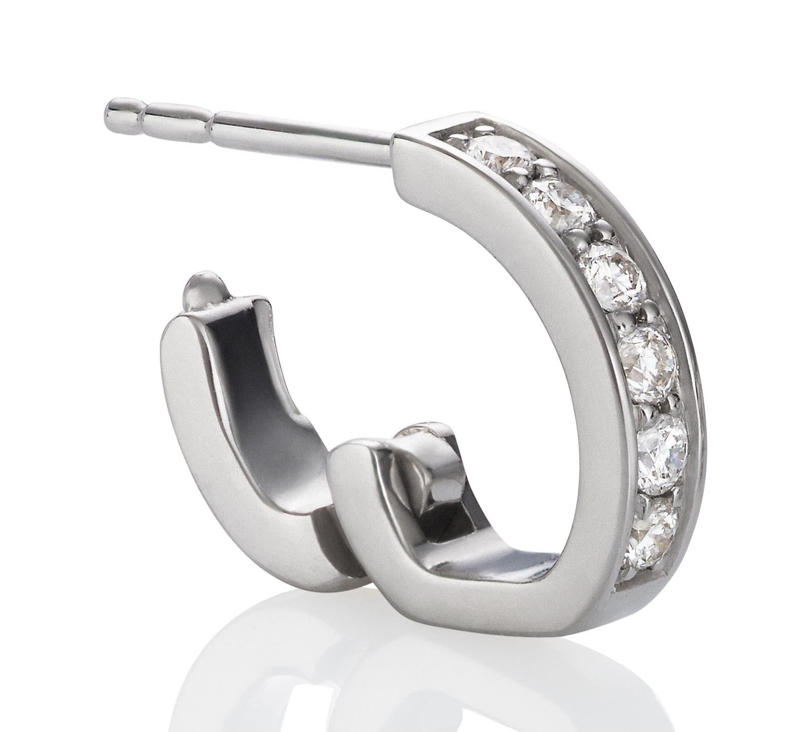 The Earring Ensembles are the foundation of the Lyra Collection. Lightweight and playful, the ensemble consists of the huggie earring with diamonds and three hoop Elements. The huggies and the small and large hoops are cast in 14kw. The middle