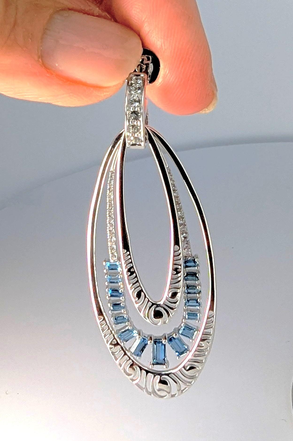 Contemporary Interchangeable Earrings in Sterling with Blue Topaz Baguettes For Sale