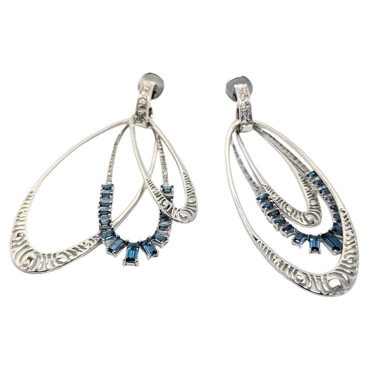 Interchangeable Earrings in Sterling with Blue Topaz Baguettes For Sale