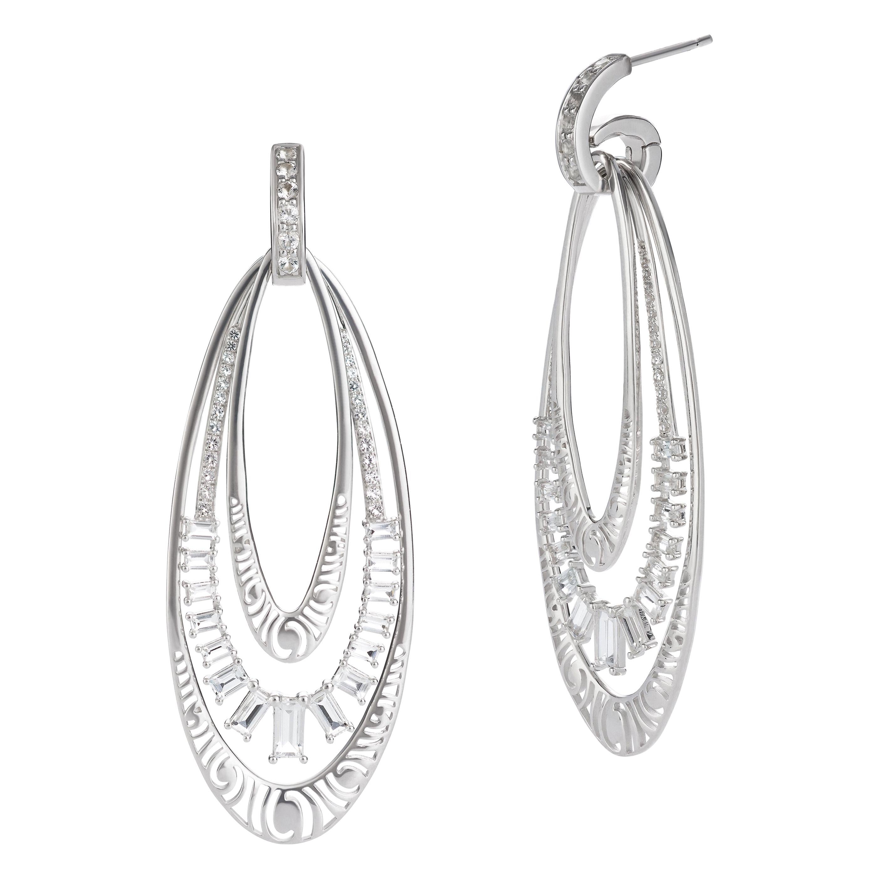 Interchangeable Earrings in Sterling with Blue Topaz Baguettes For Sale 1
