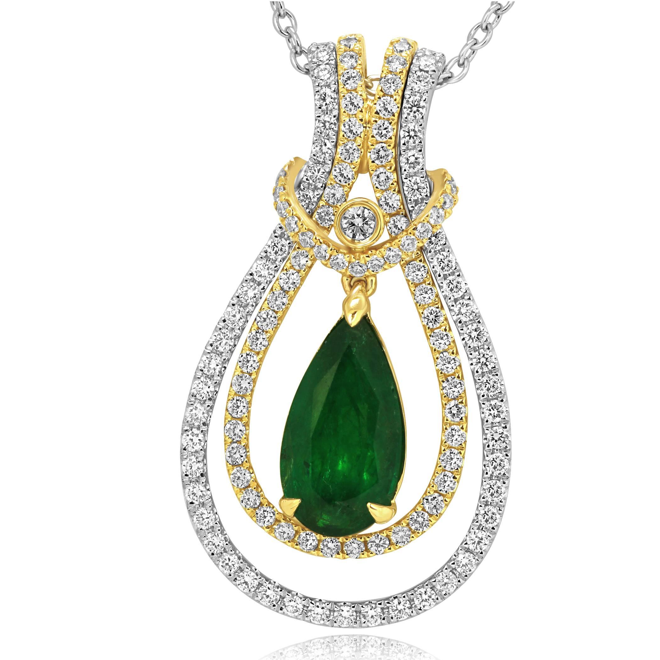 Modern Interchangeable Emerald Diamond Two-Color Gold Drop Necklace