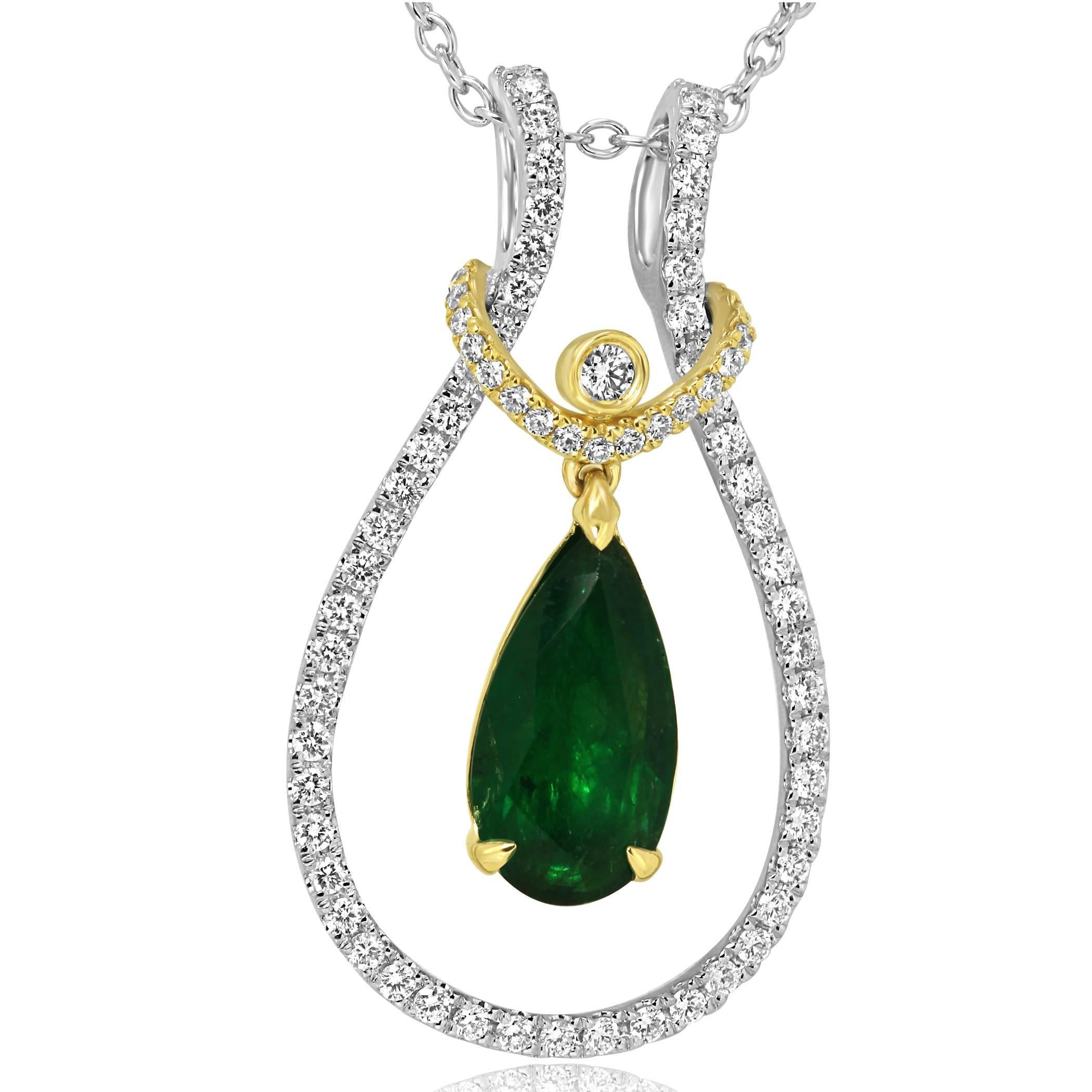 Women's Interchangeable Emerald Diamond Two-Color Gold Drop Necklace