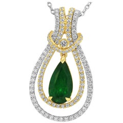 Interchangeable Emerald Diamond Two-Color Gold Drop Necklace