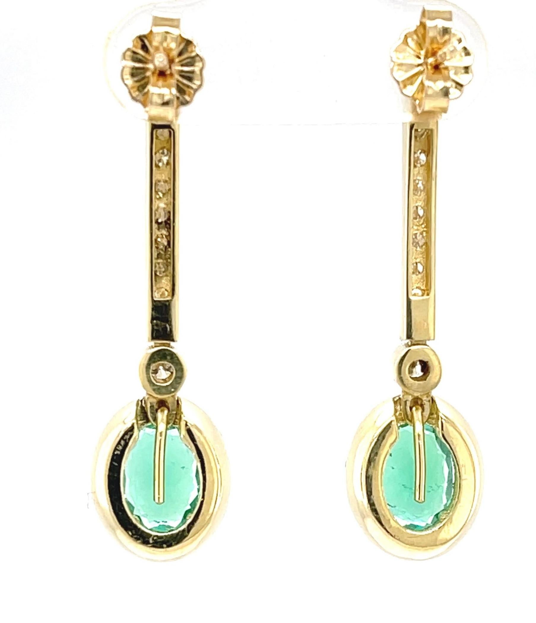 Emerald Cut Interchangeable Emerald Drop Earrings with Diamond Line Tops in 18k Yellow Gold For Sale