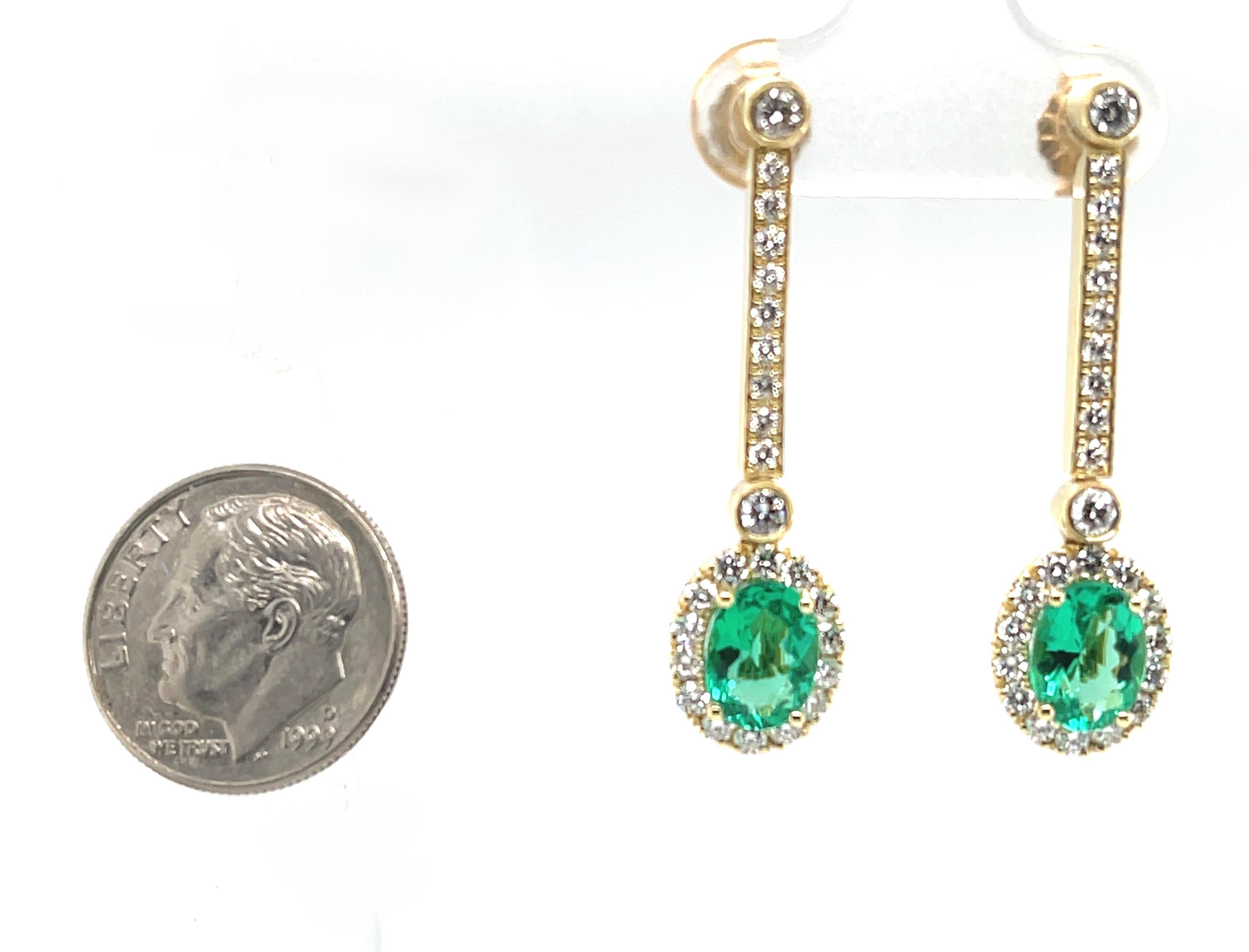 Women's Interchangeable Emerald Drop Earrings with Diamond Line Tops in 18k Yellow Gold For Sale