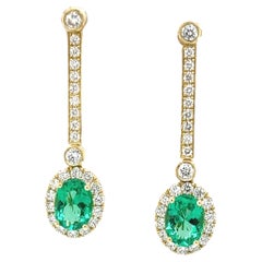Interchangeable Emerald Drop Earrings with Diamond Line Tops in 18k Yellow Gold